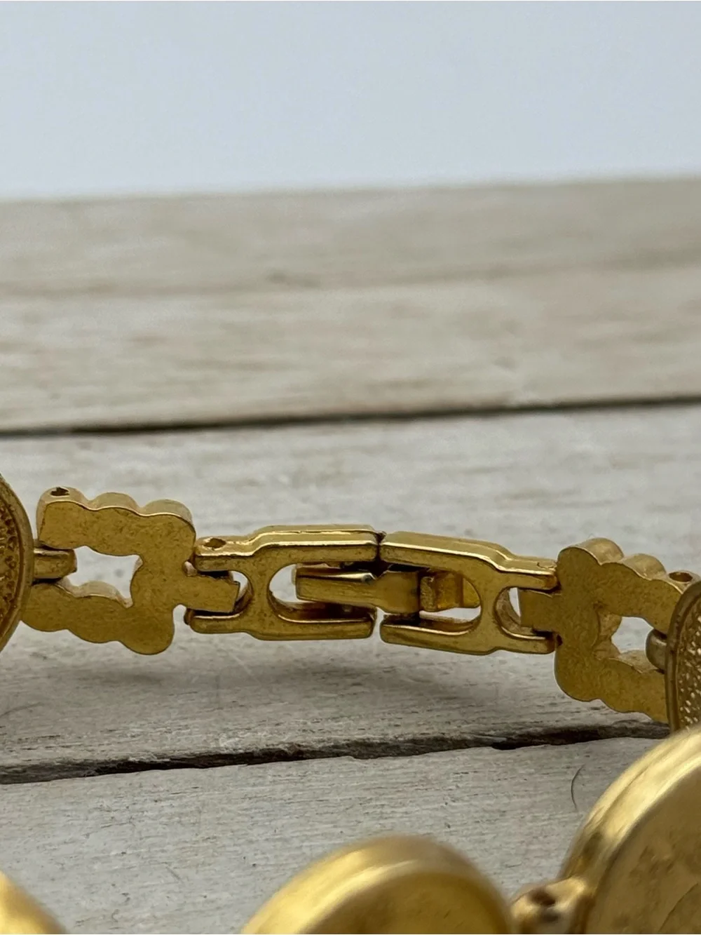 Gold Tone Coin-Link Quartz Digital Bracelet Watch